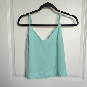 Turquoise Crop Scallop Hem Women's Top